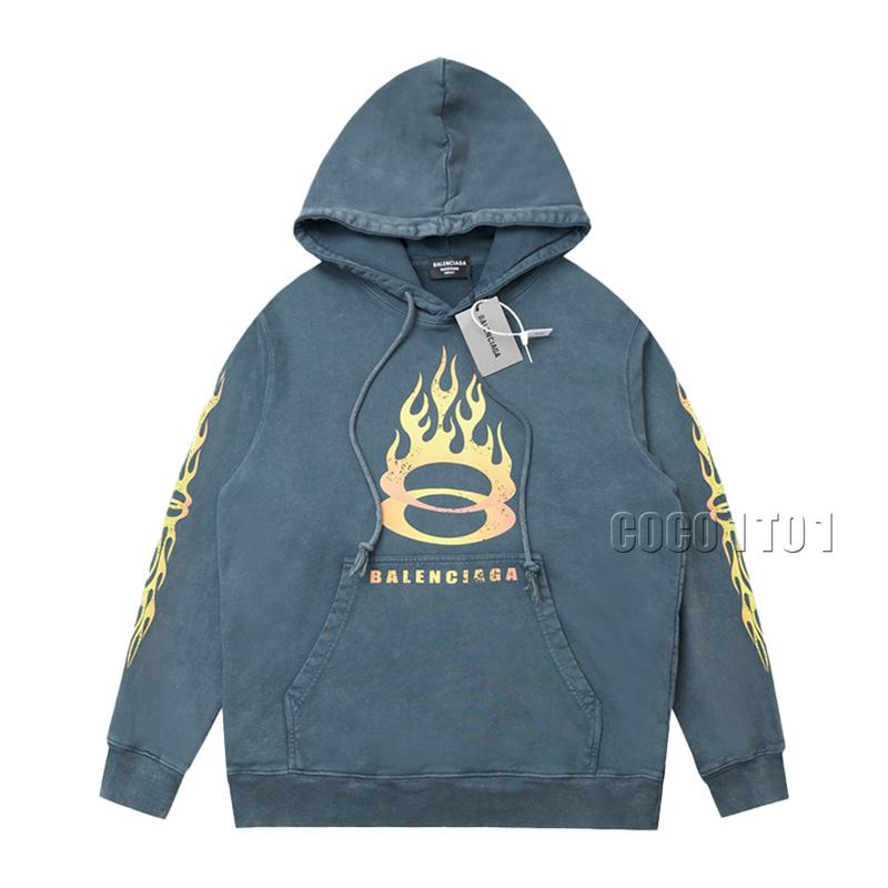 Balenciaga Graffiti Vintage Flame Hoodie Iron Gray