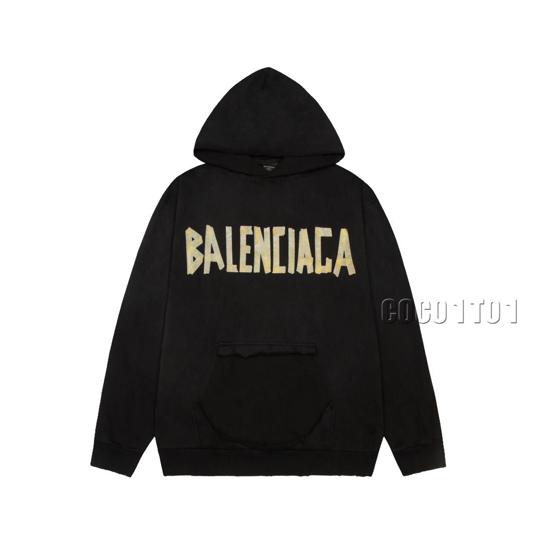 Balenciaga Distressed Tape Hoodie Black