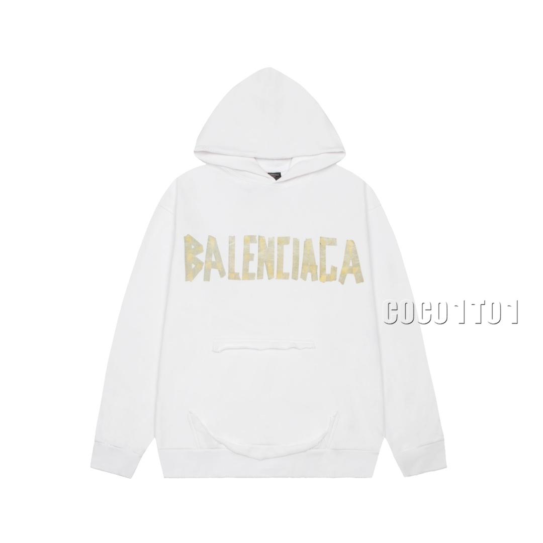 Balenciaga Distressed Tape Hoodie White
