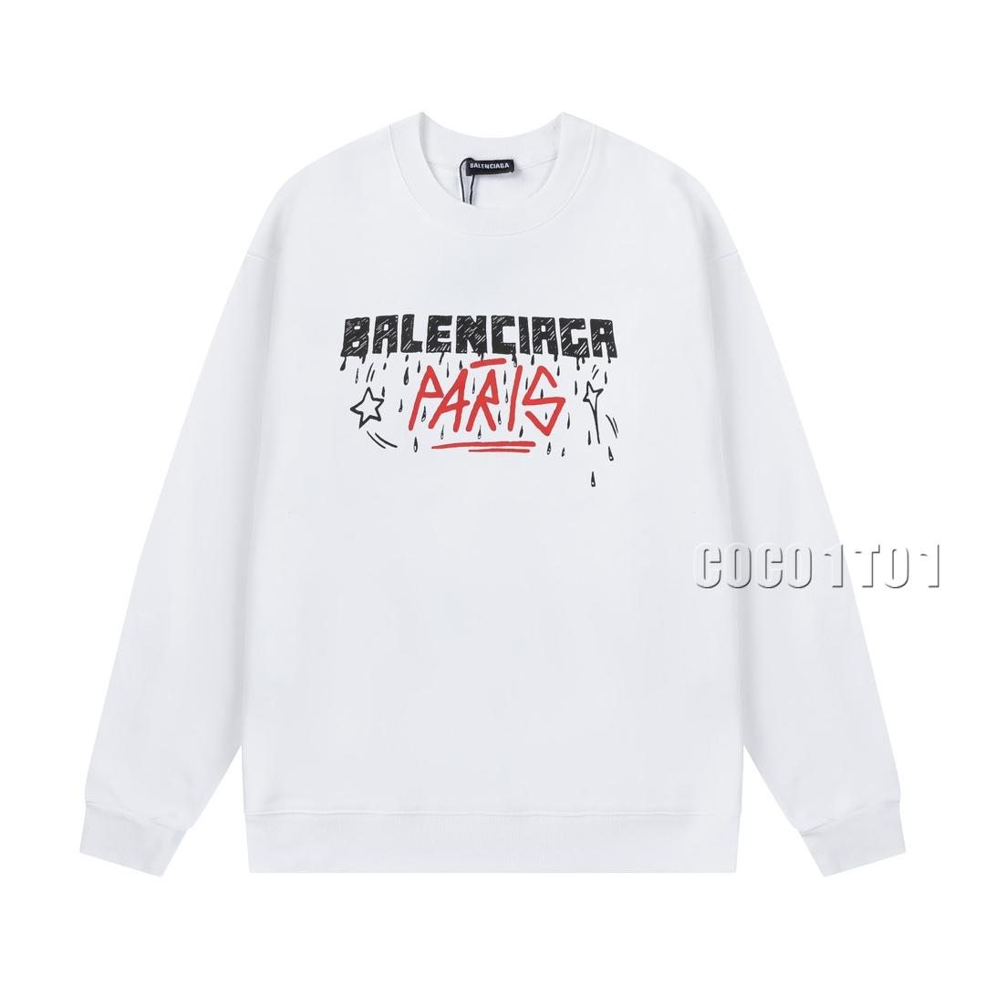 Balenciaga Spray Print Letter Logo Pullover Sweatshirt White