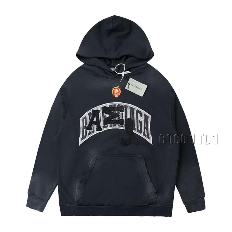 Balenciaga Manchester United Embroidered Heavy Washed Mud Dye Hoodie Black