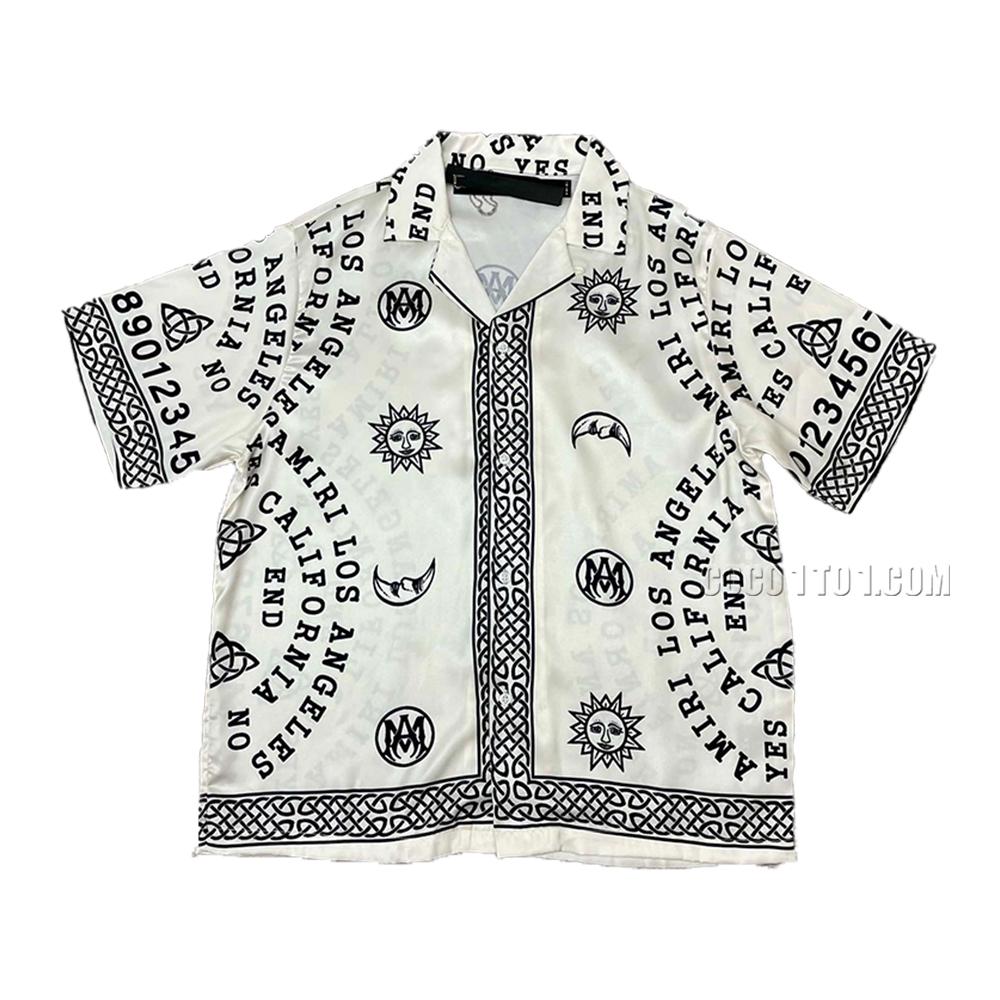 AMIRI New Silk Fabric Short-Sleeve T-Shirt with Silk Fabric Panel Positioning Print