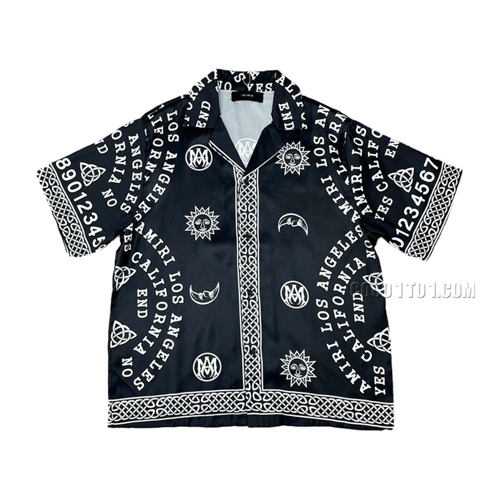 AMIRI New Silk Fabric Short-Sleeve T-Shirt with Silk Fabric Panel Positioning Print