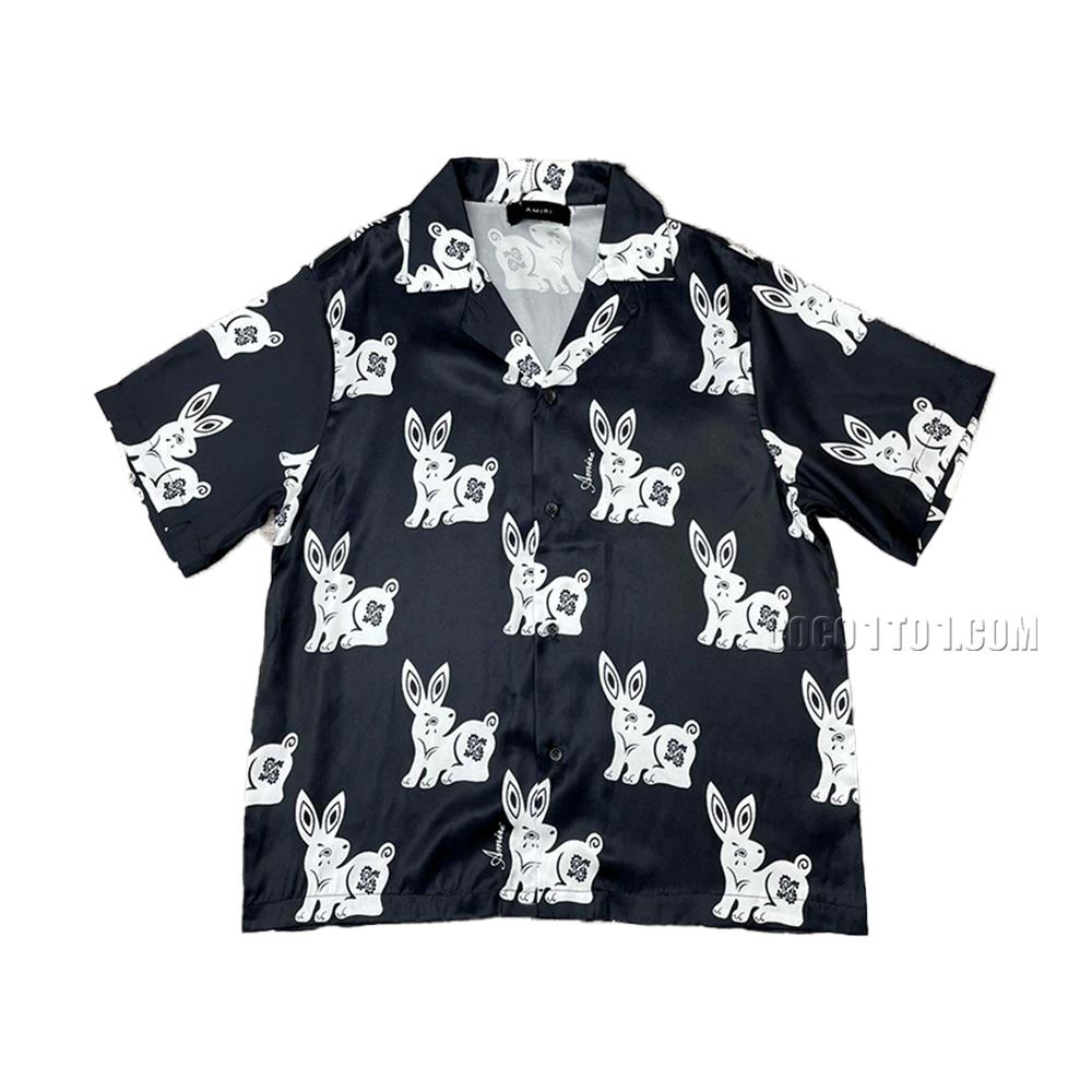 AMIRI New Silk Fabric Short-Sleeve T-Shirt with Silk Fabric Panel Positioning Print
