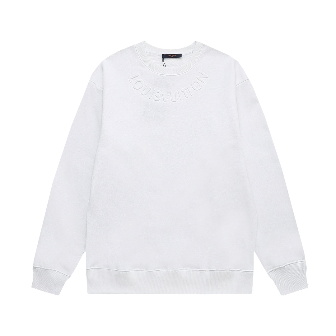 Louis Vuitton Three-Dimensional Raised Four-Leaf Clover Letter Logo Crewneck Sweatshirt White