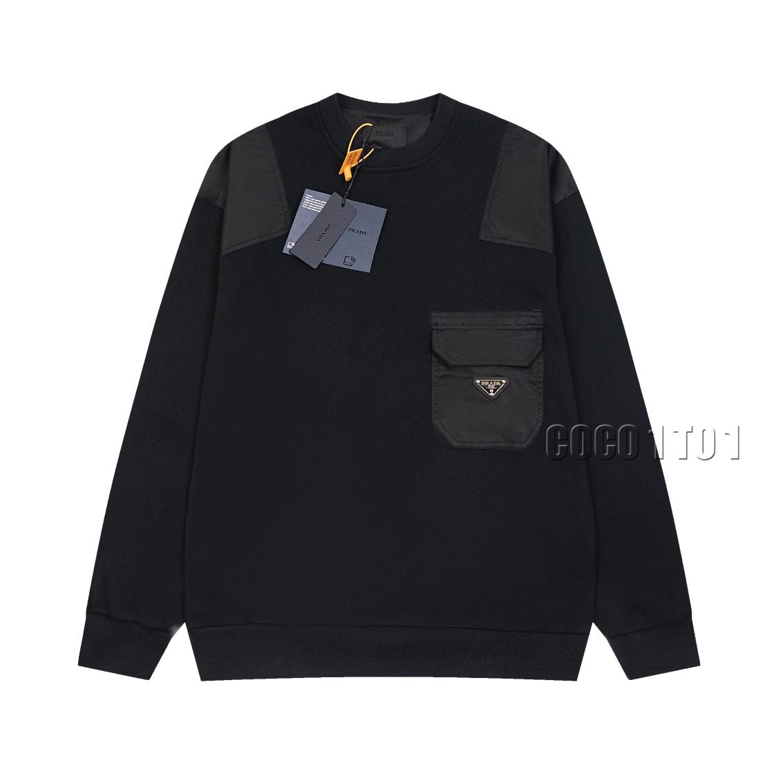 PRADA Color-block Nylon Pocket Crewneck Sweatshirt Black