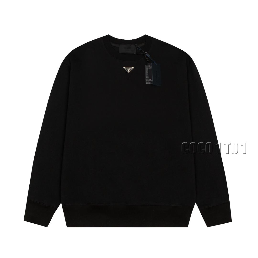 PRADA Classic Triangle Logo Crewneck Sweatshirt Black