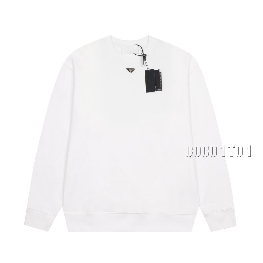 PRADA Classic Triangle Logo Crewneck Sweatshirt White