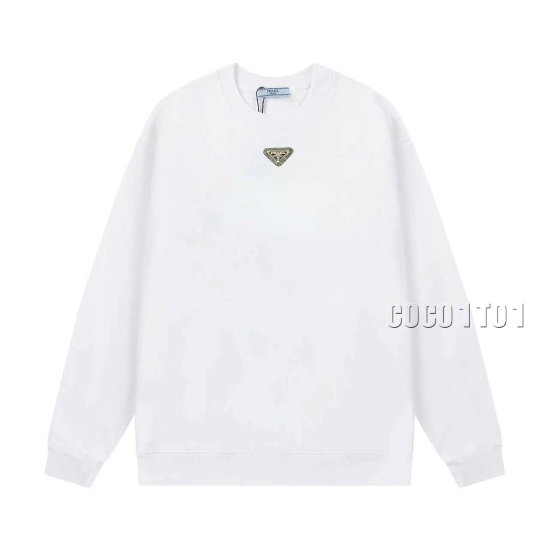 PRADA Neck Triangle Patch Logo Crewneck Sweatshirt White