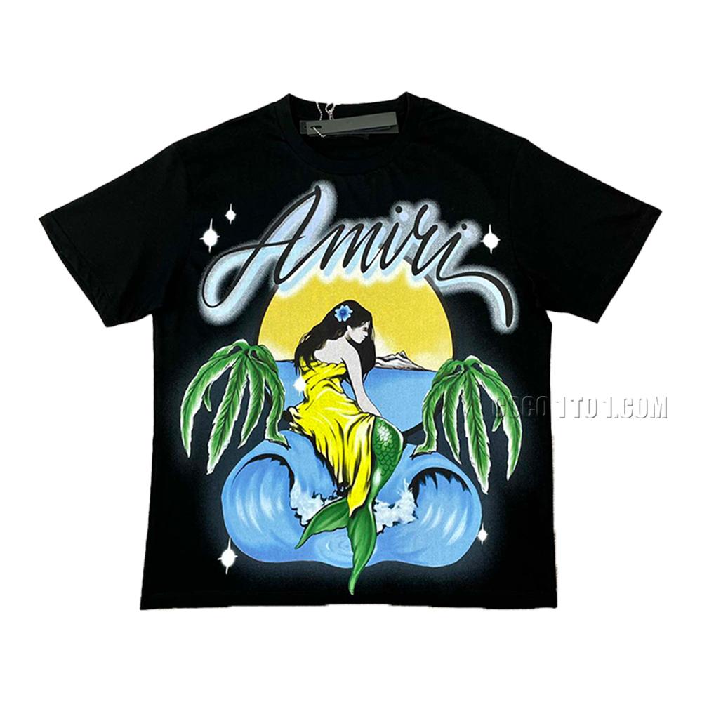 AMIRI New Mermaid Printed Short-Sleeve T-Shirt with High-Definition Digital Print on the Back
