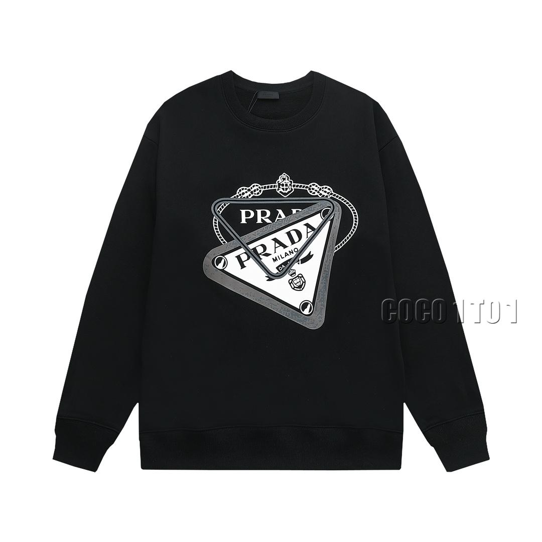 PRADA Triangle Letter Logo Crewneck Sweatshirt Black
