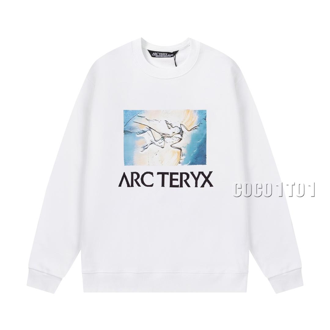Arc'teryx Spray Print Framed Letter Logo Crew Sweatshirt White