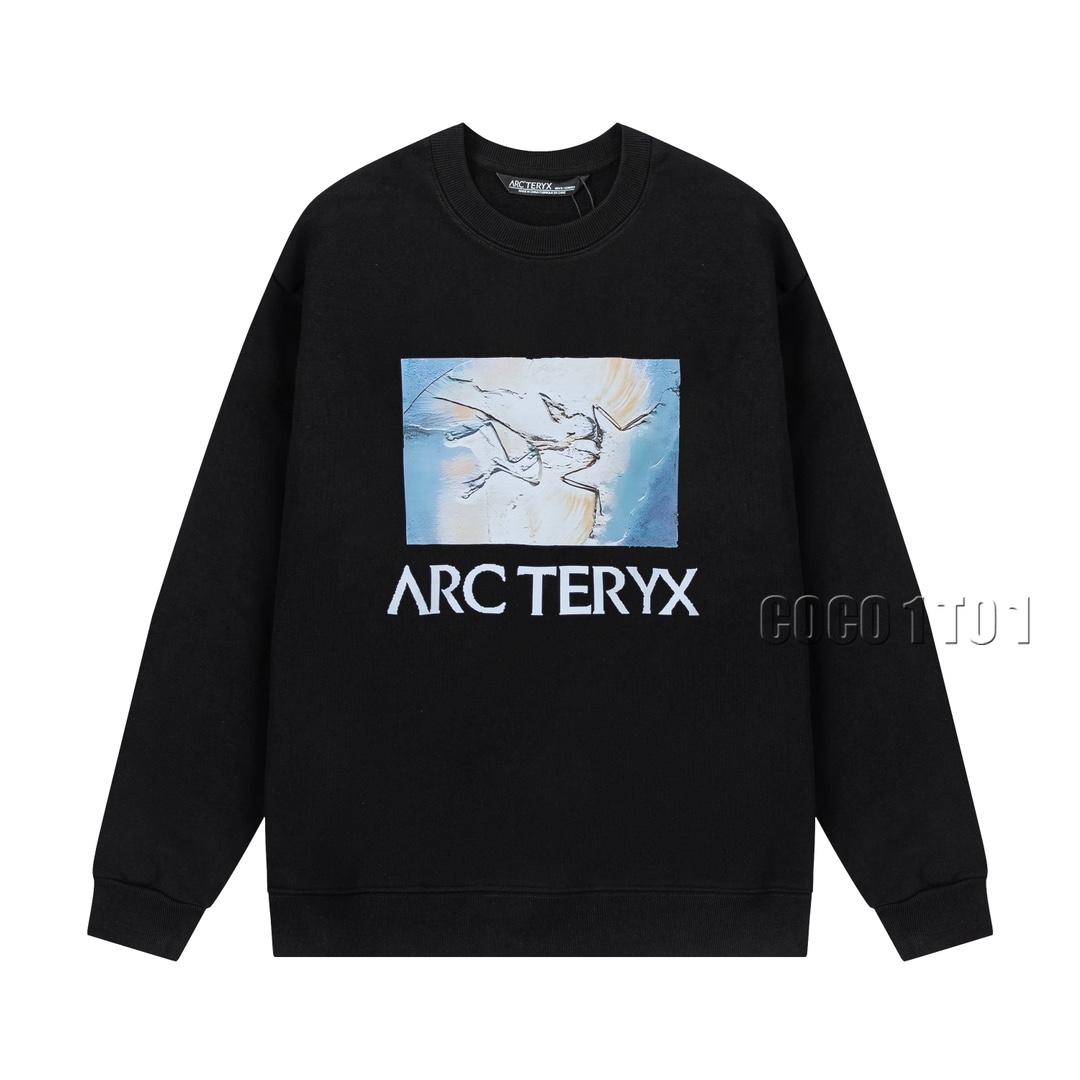 Arc'teryx Spray Print Framed Letter Logo Crew Sweatshirt Black