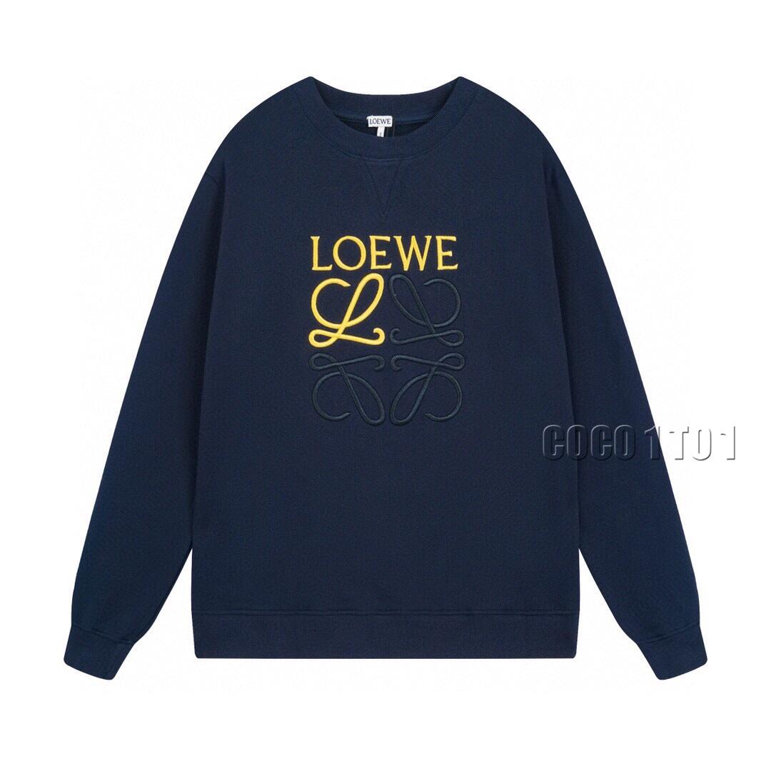 LOEWE Classic Large Logo Embroidery Crew Sweatshirt Dark Blue
