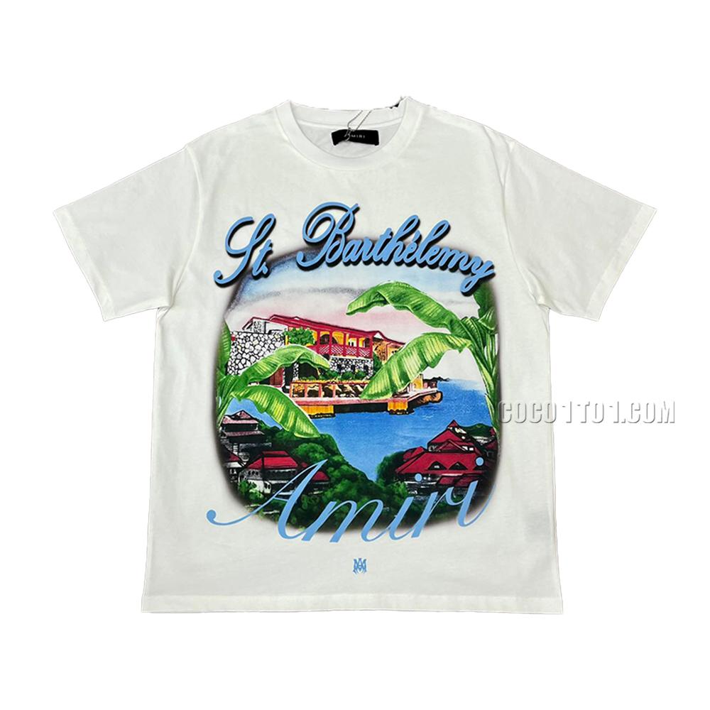 AMIRI New Seascape Printed Short-Sleeve T-Shirt with High-Definition Digital Print on the Back