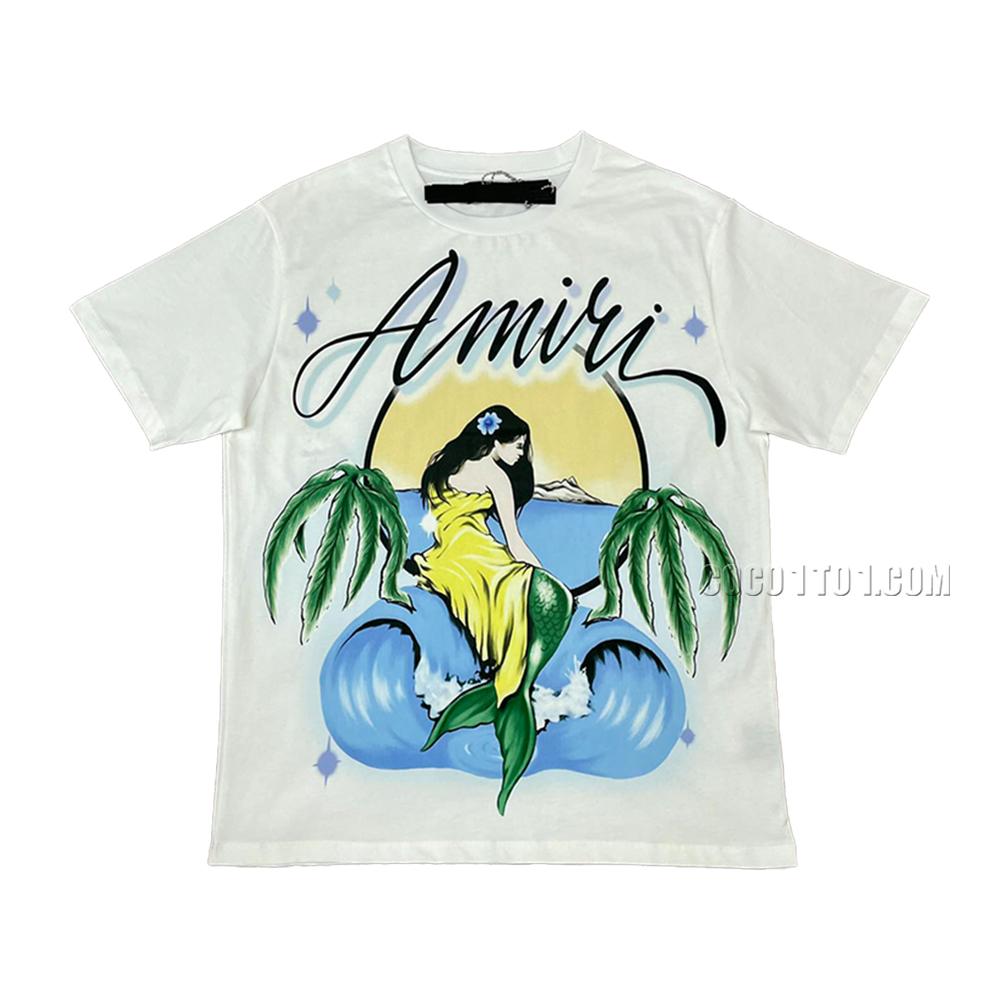 AMIRI New Mermaid Printed Short-Sleeve T-Shirt with High-Definition Digital Print on the Back