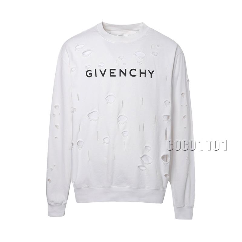 GIVENCHY Distressed Double-layer Crew Sweatshirt White