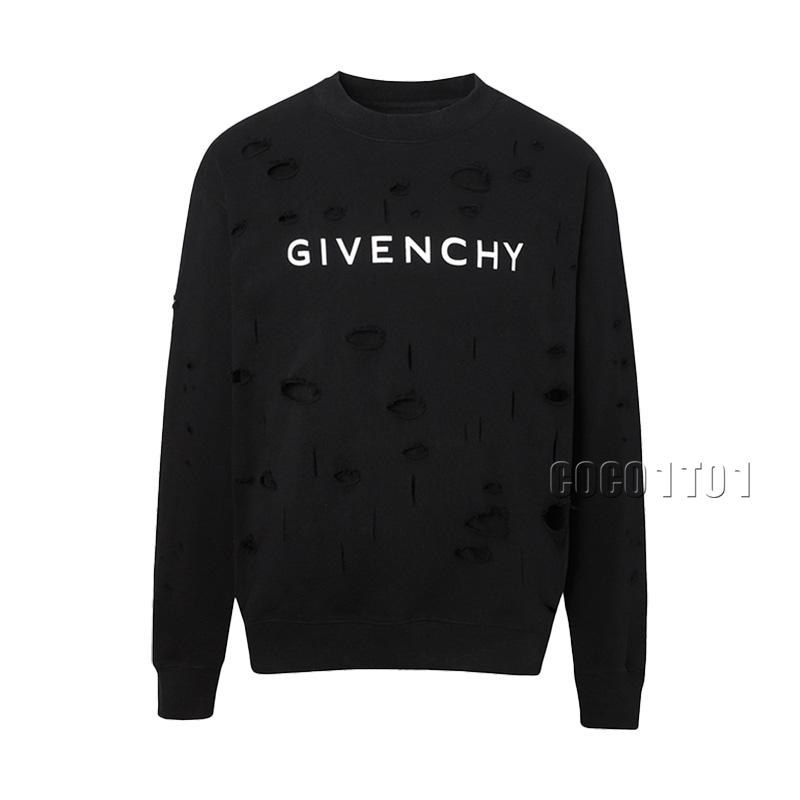 GIVENCHY Distressed Double-layer Crew Sweatshirt Black
