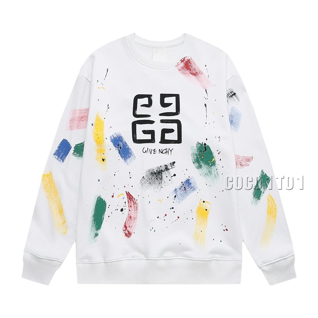 GIVENCHY Spray Print + Hand-drawn Graffiti Letter Logo Crew Sweatshirt White