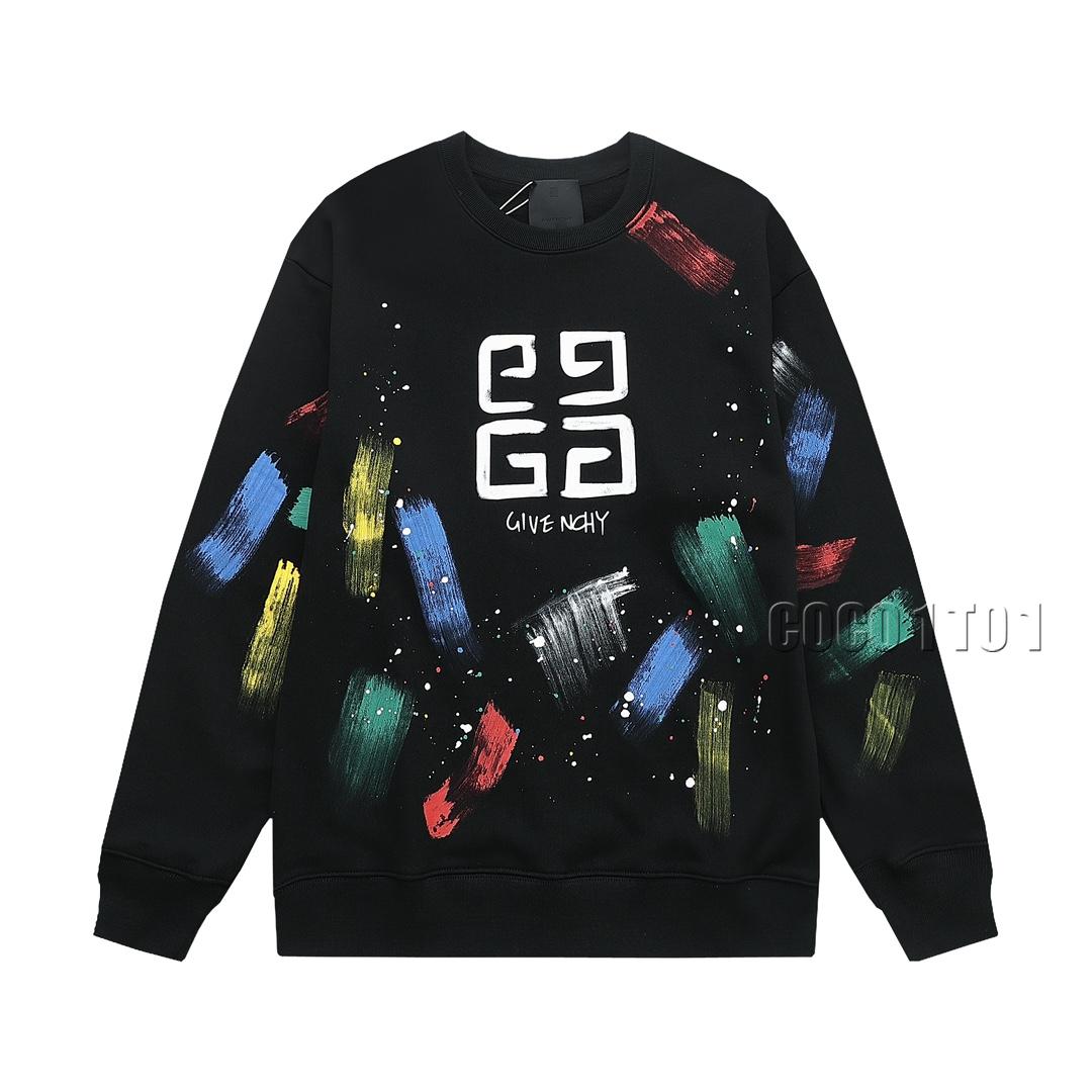 GIVENCHY Spray Print + Hand-drawn Graffiti Letter Logo Crew Sweatshirt Black