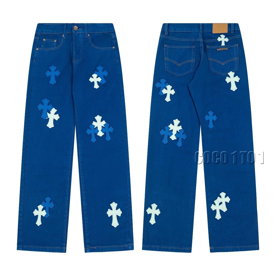 Chrome Hearts Dopamine Blue Patchwork Denim Pants