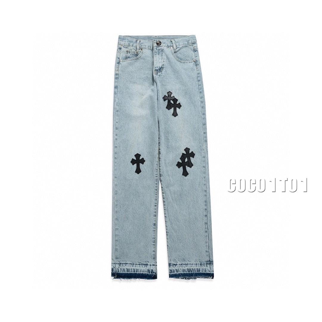 Chrome Hearts Denim Pants Patchwork Blue Denim Light Blue