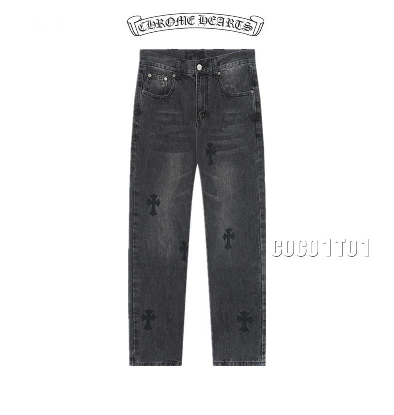 Chrome Hearts Cross Print Loose Denim Pants Black