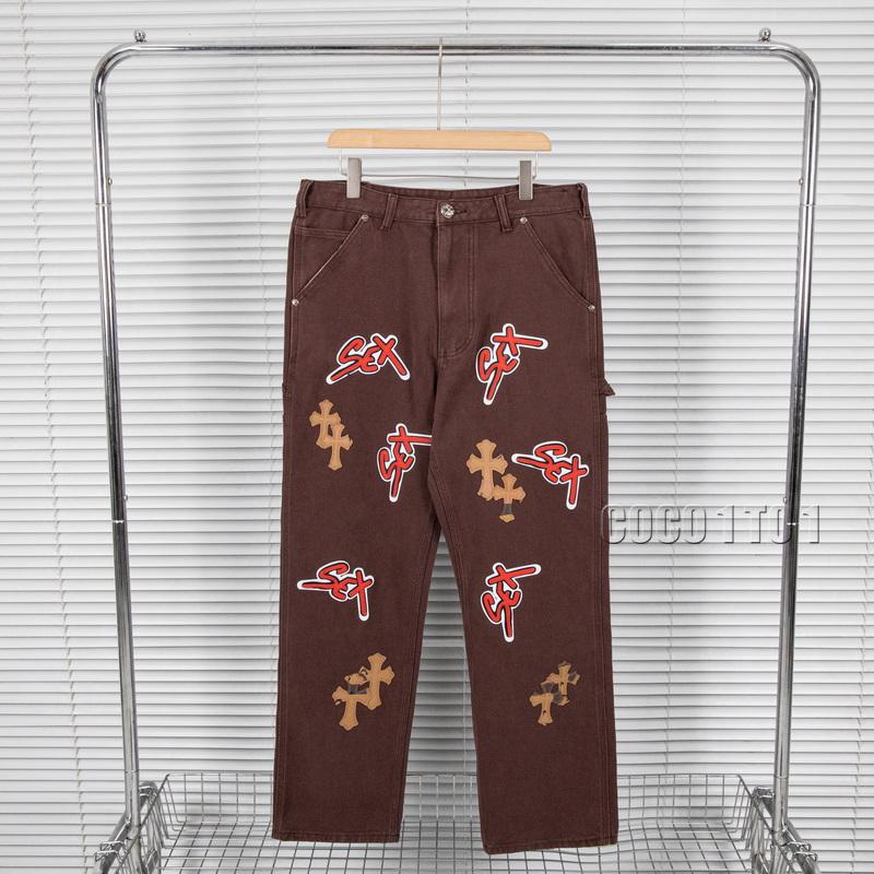 Chrome Hearts Matty Boy Sex Records Cargo Denim Pants Burgundy