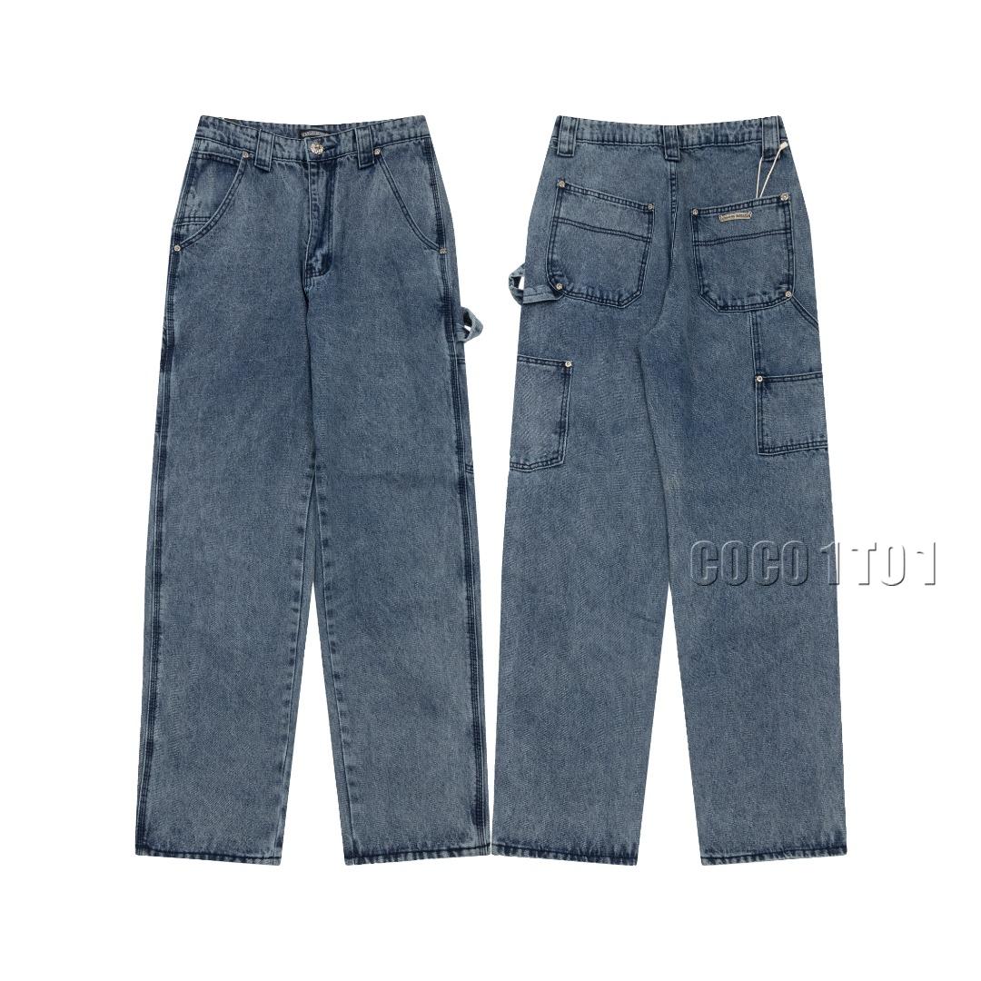 Chrome Hearts Matty Boy Sex Records Denim Cargo Pants Washed Blue