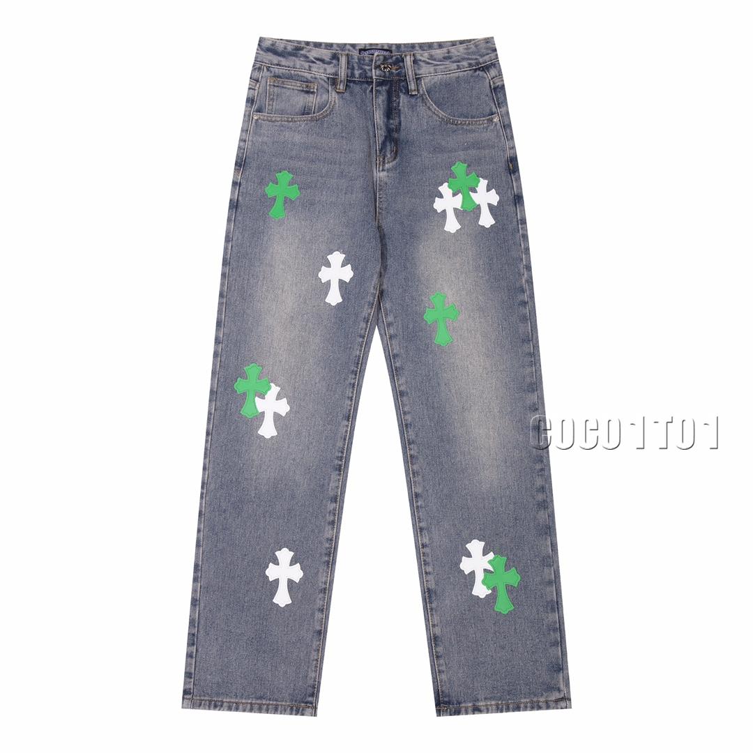 Chrome Hearts Distressed High Street Denim Pants Blue