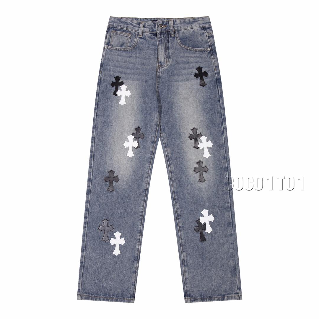 Chrome Hearts Distressed High Street Denim Pants Blue