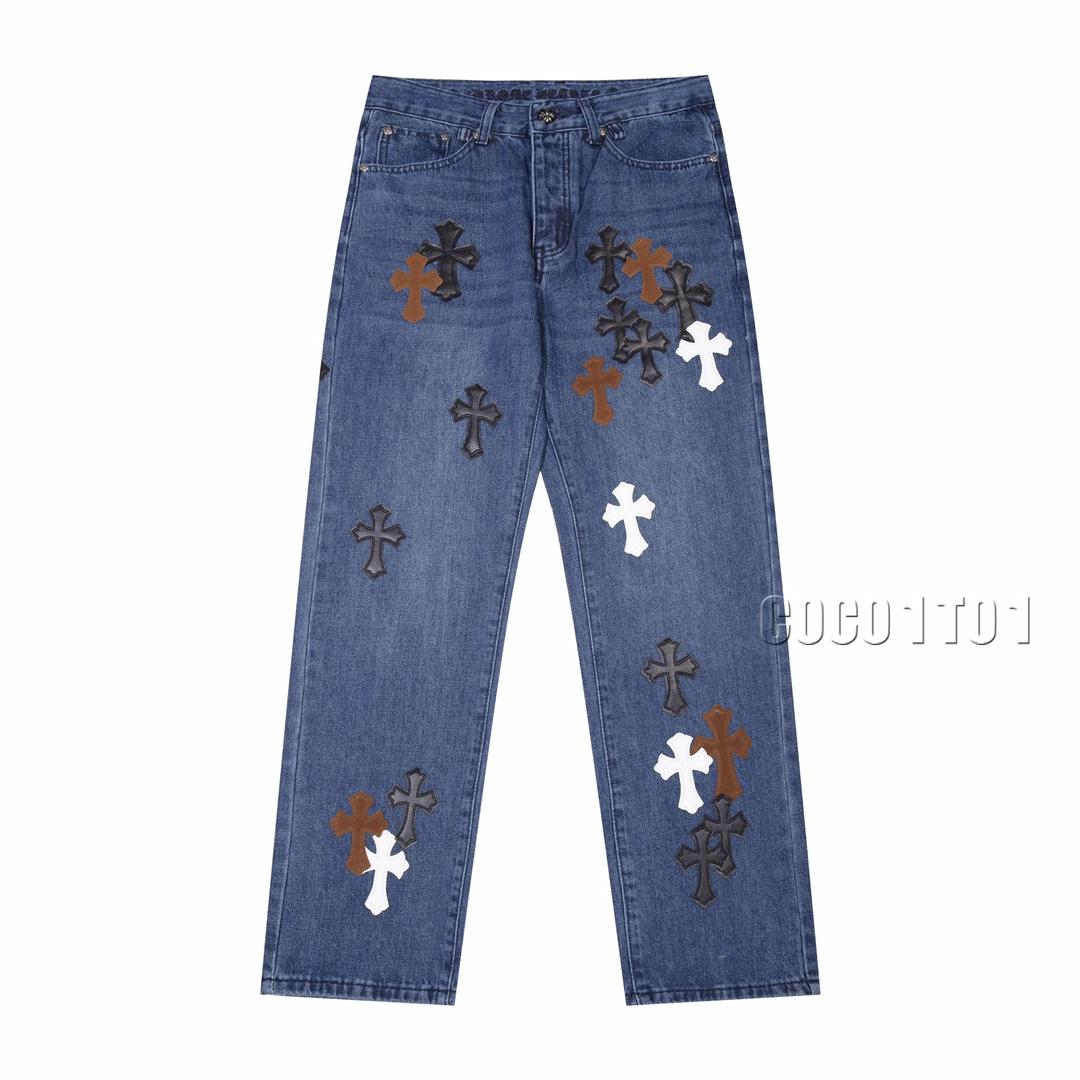 Chrome Hearts Distressed High Street Denim Pants Blue