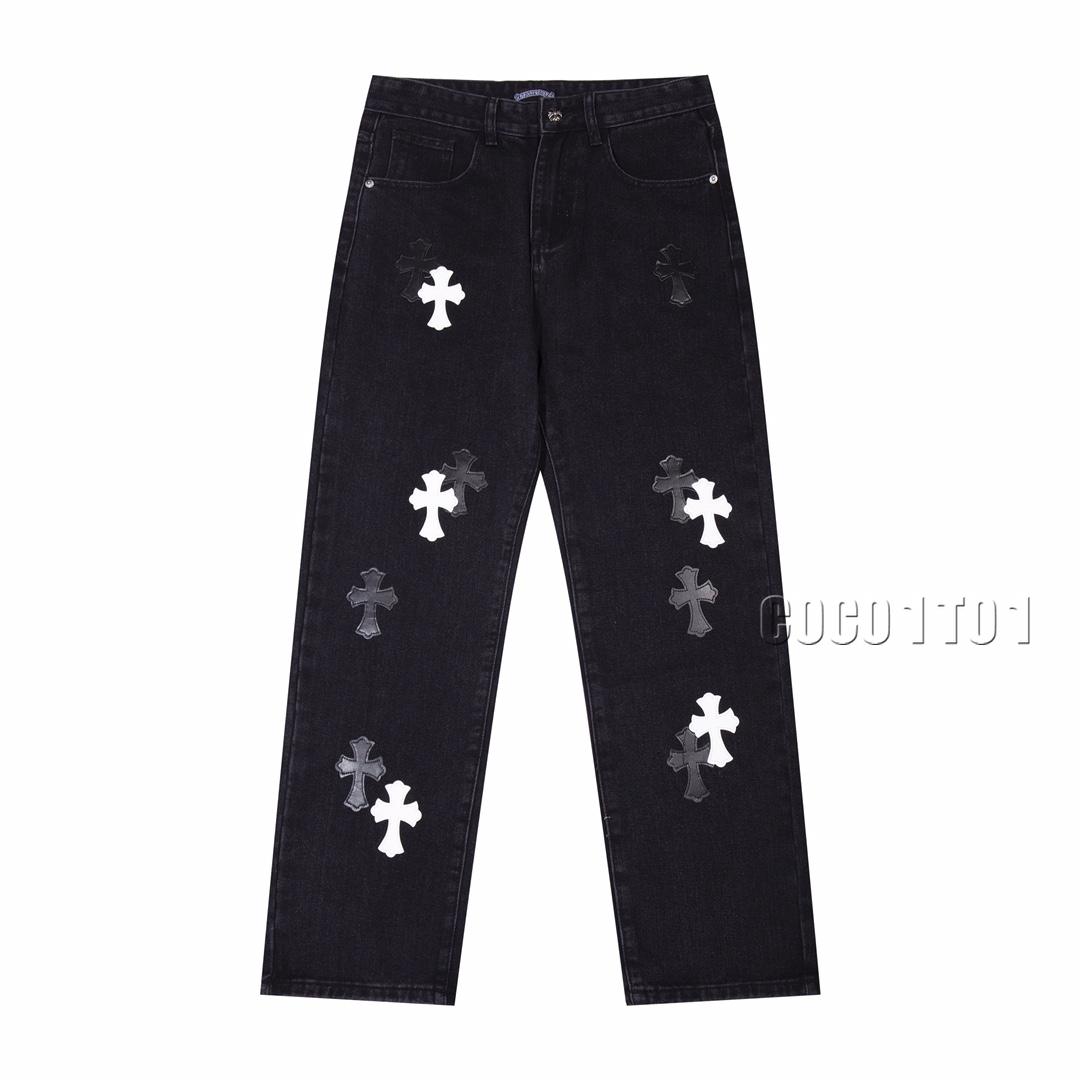 Chrome Hearts Distressed High Street Denim Pants Black