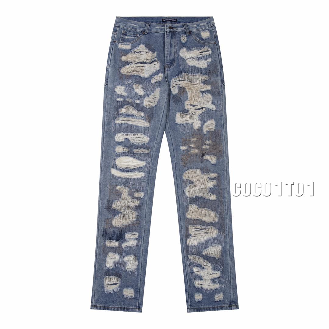 Chrome Hearts Distressed High Street Denim Pants Blue