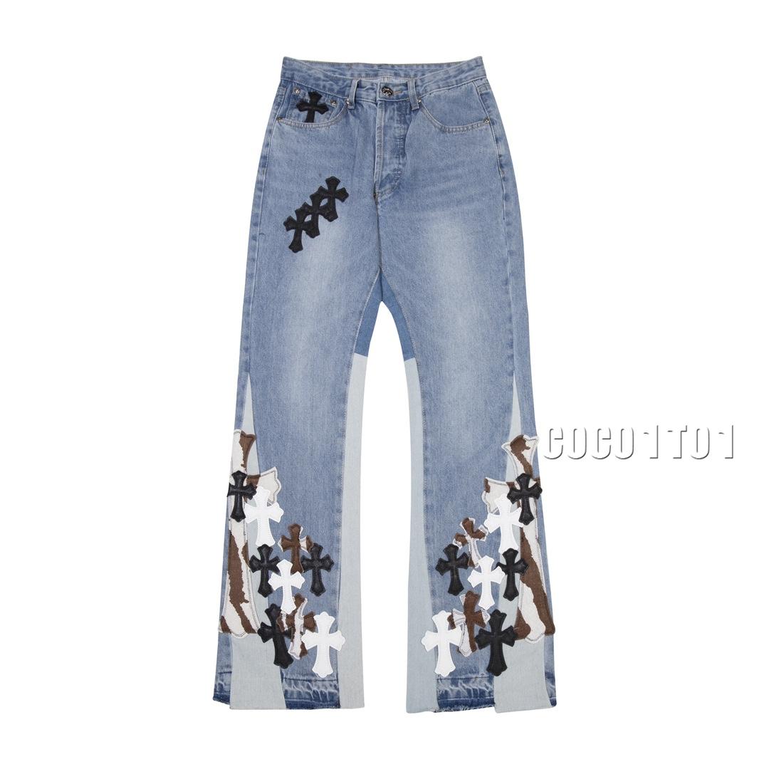 Chrome Hearts Distressed High Street Denim Pants Blue