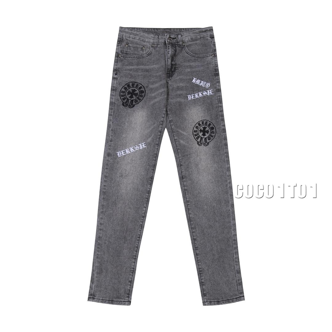 Chrome Hearts Distressed High Street Denim Pants Gray