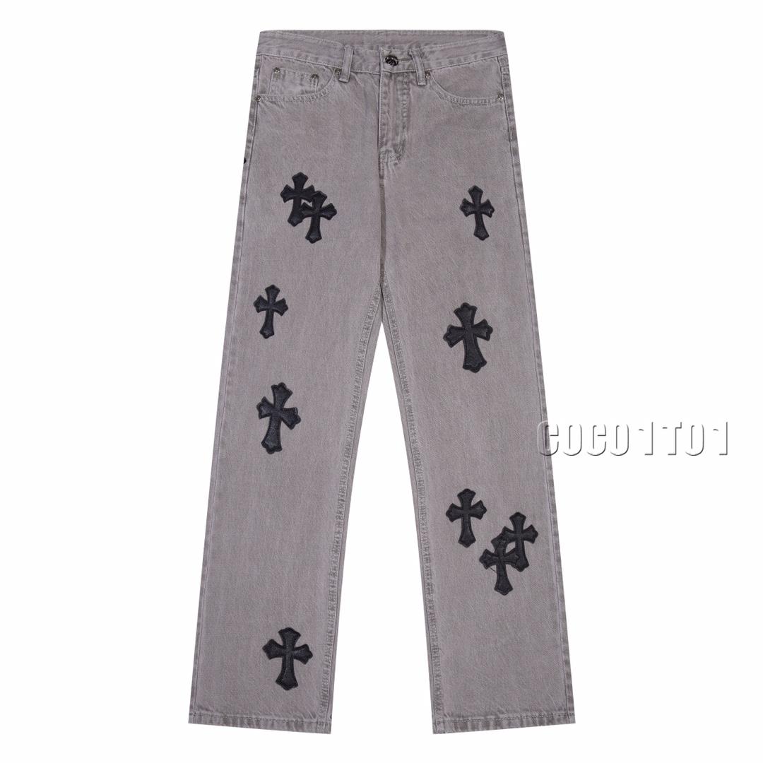 Chrome Hearts Distressed High Street Denim Pants Gray