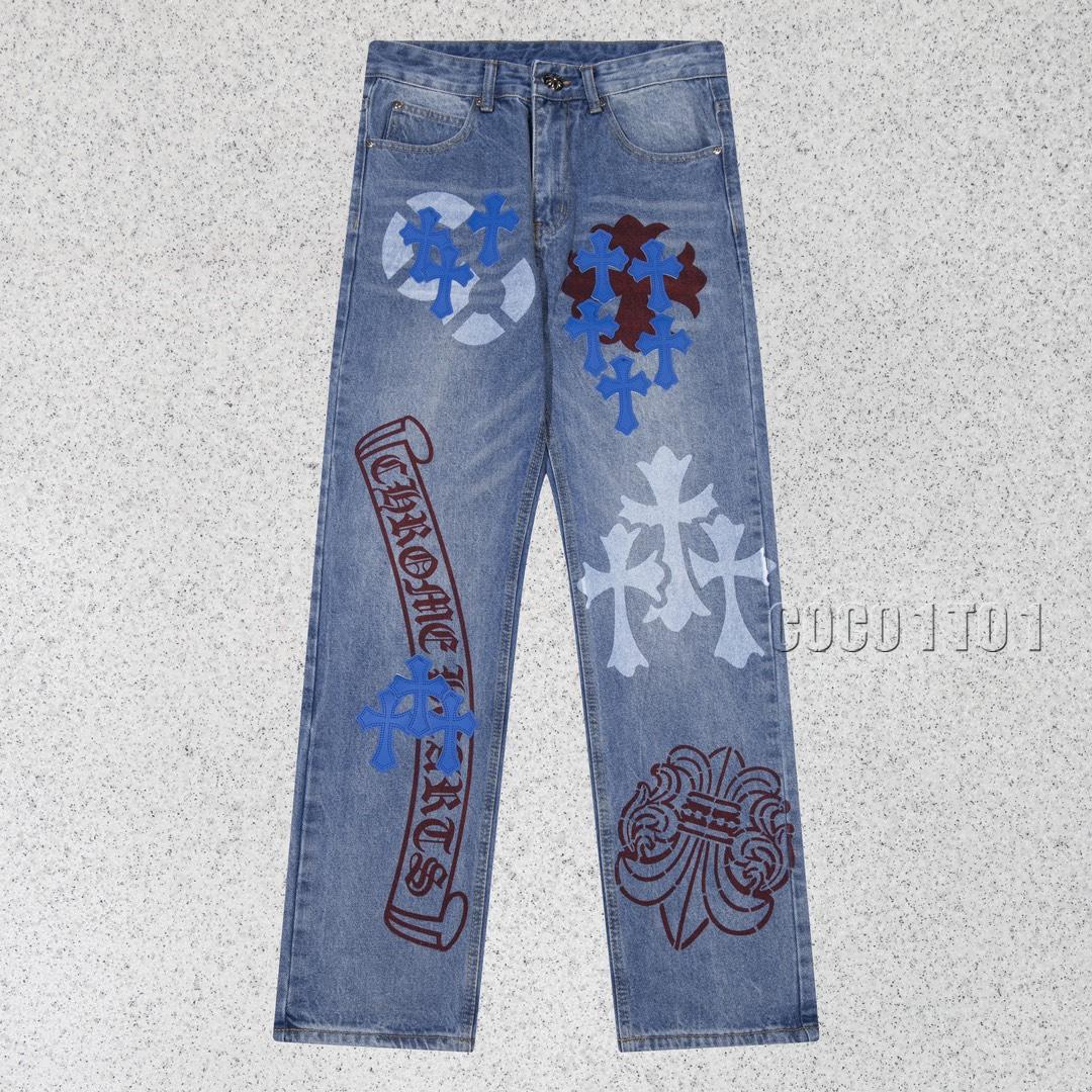 Chrome Hearts Washed Distressed Denim Pants Blue