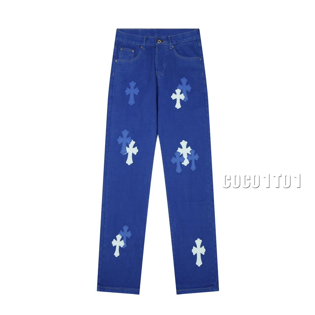 Chrome Hearts Washed Distressed Denim Pants Blue