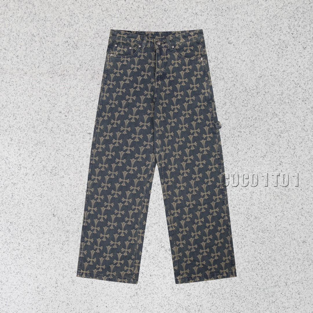 Chrome Hearts Double-Sided Full Logo Jacquard Heavy Printed Cross Denim Pants