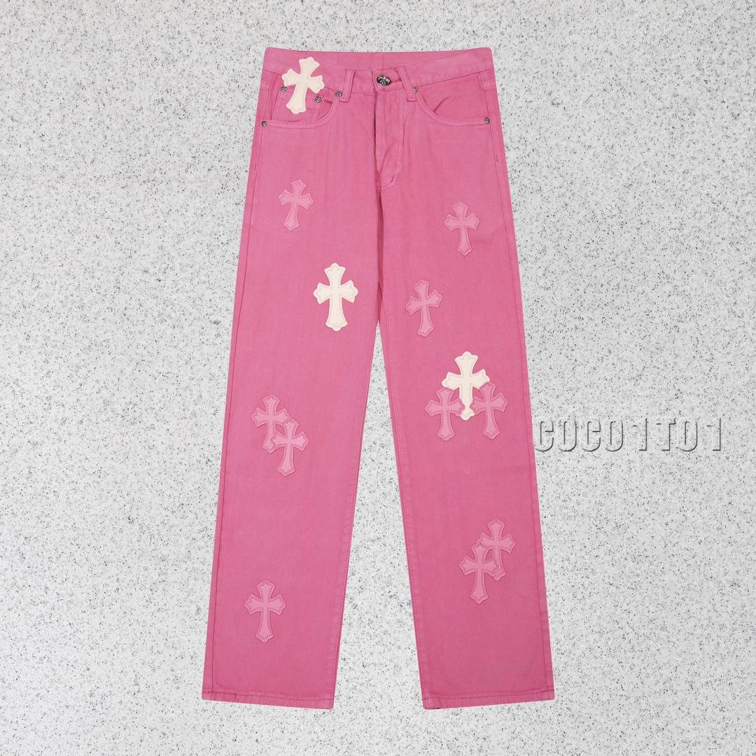 Chrome Hearts Washed Distressed Denim Pants Pink