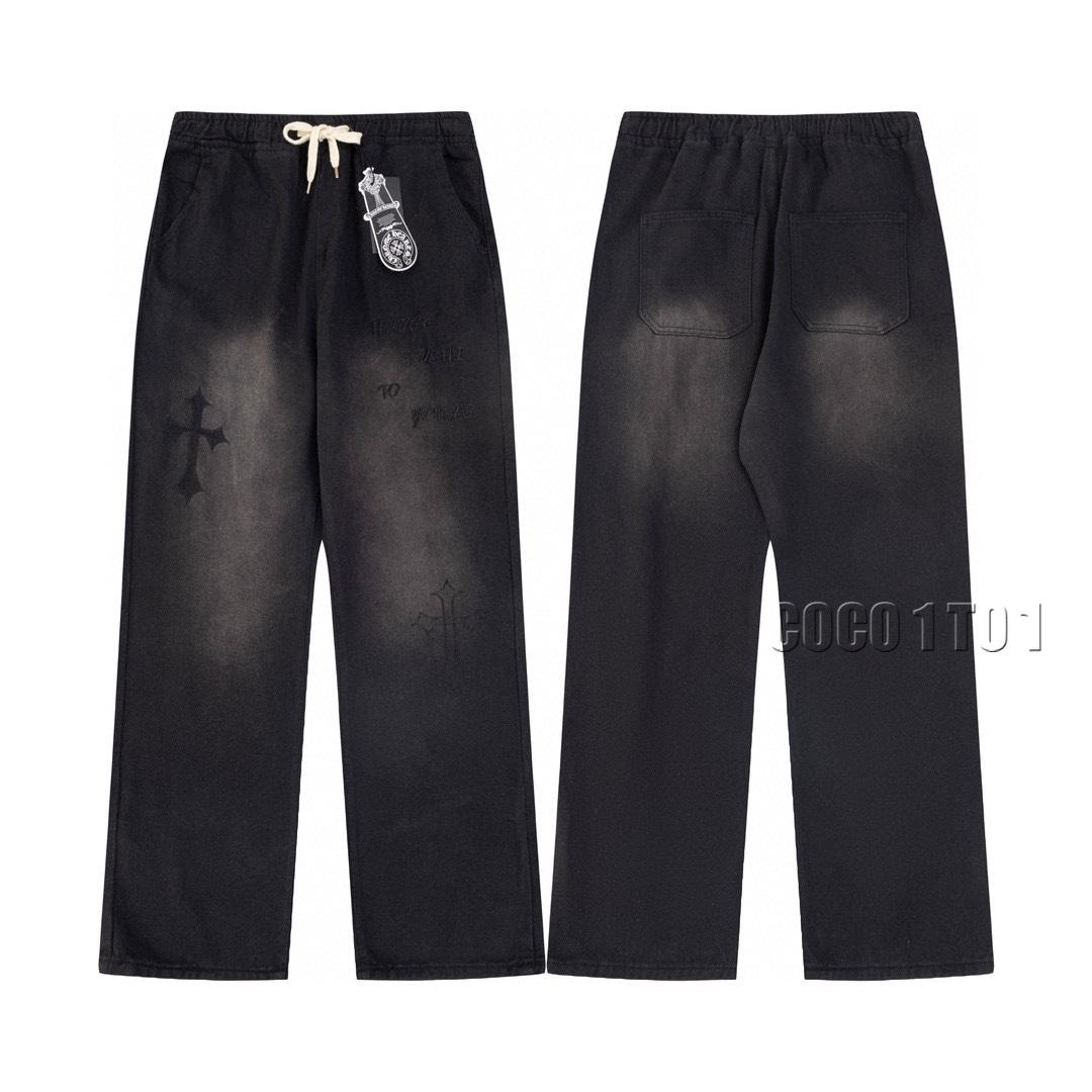 Chrome Hearts Cross Print Loose Denim Pants Black