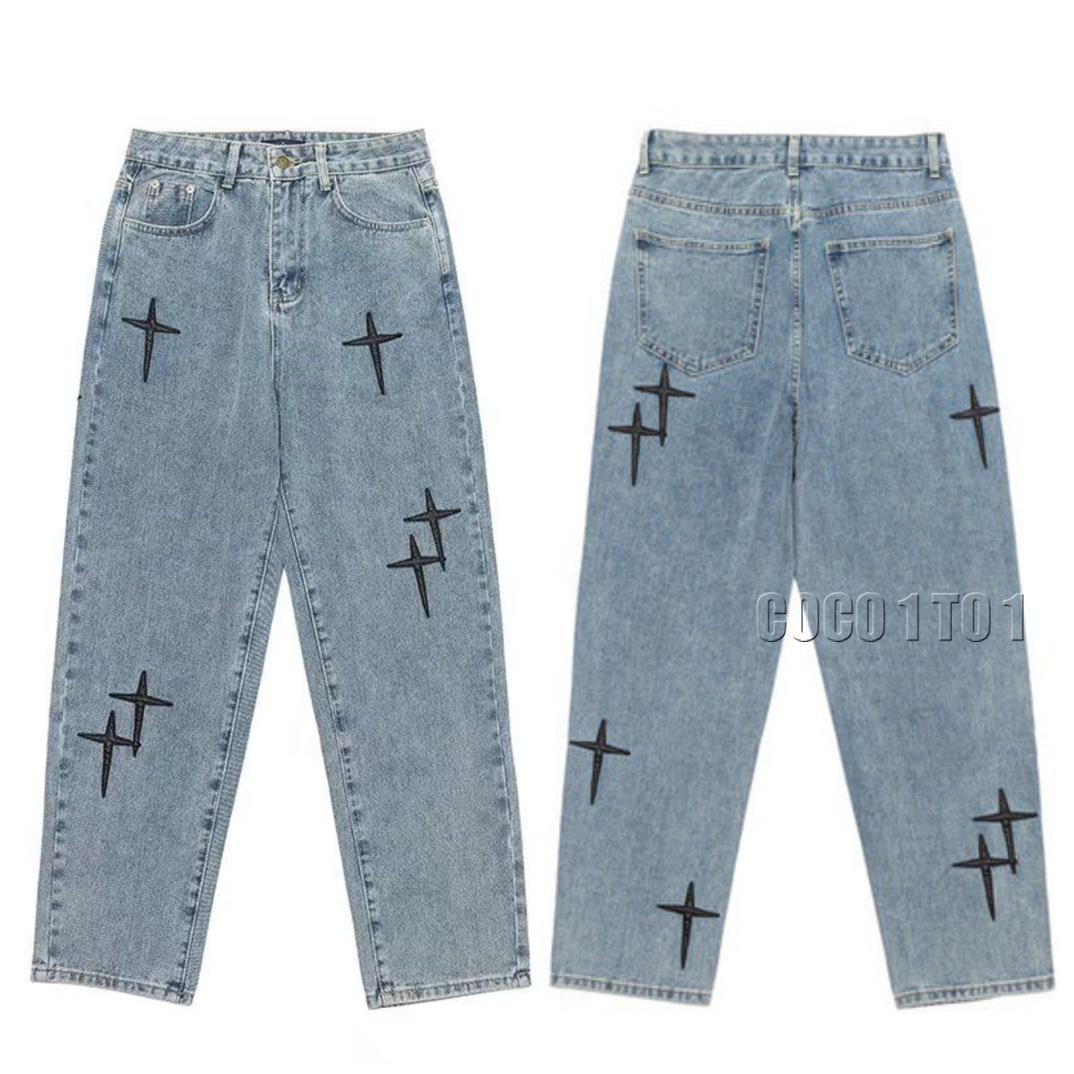 Chrome Hearts Cross Patchwork Classic Two-Color Cross Denim Pants Light Blue