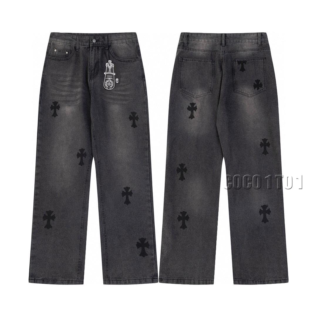Chrome Hearts Cross Print Loose Denim Pants Black
