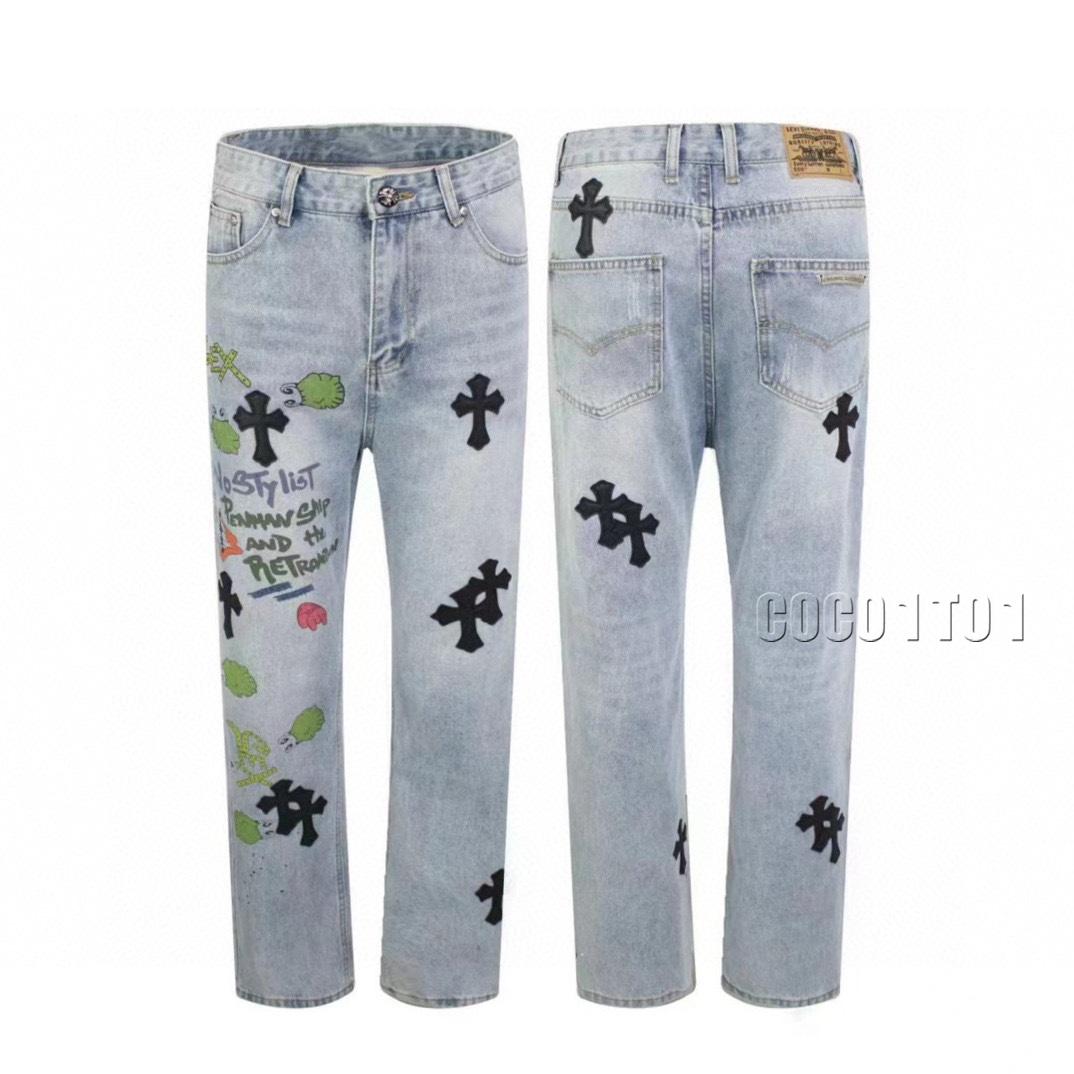 Chrome Hearts Patchwork Denim Pants Light Blue