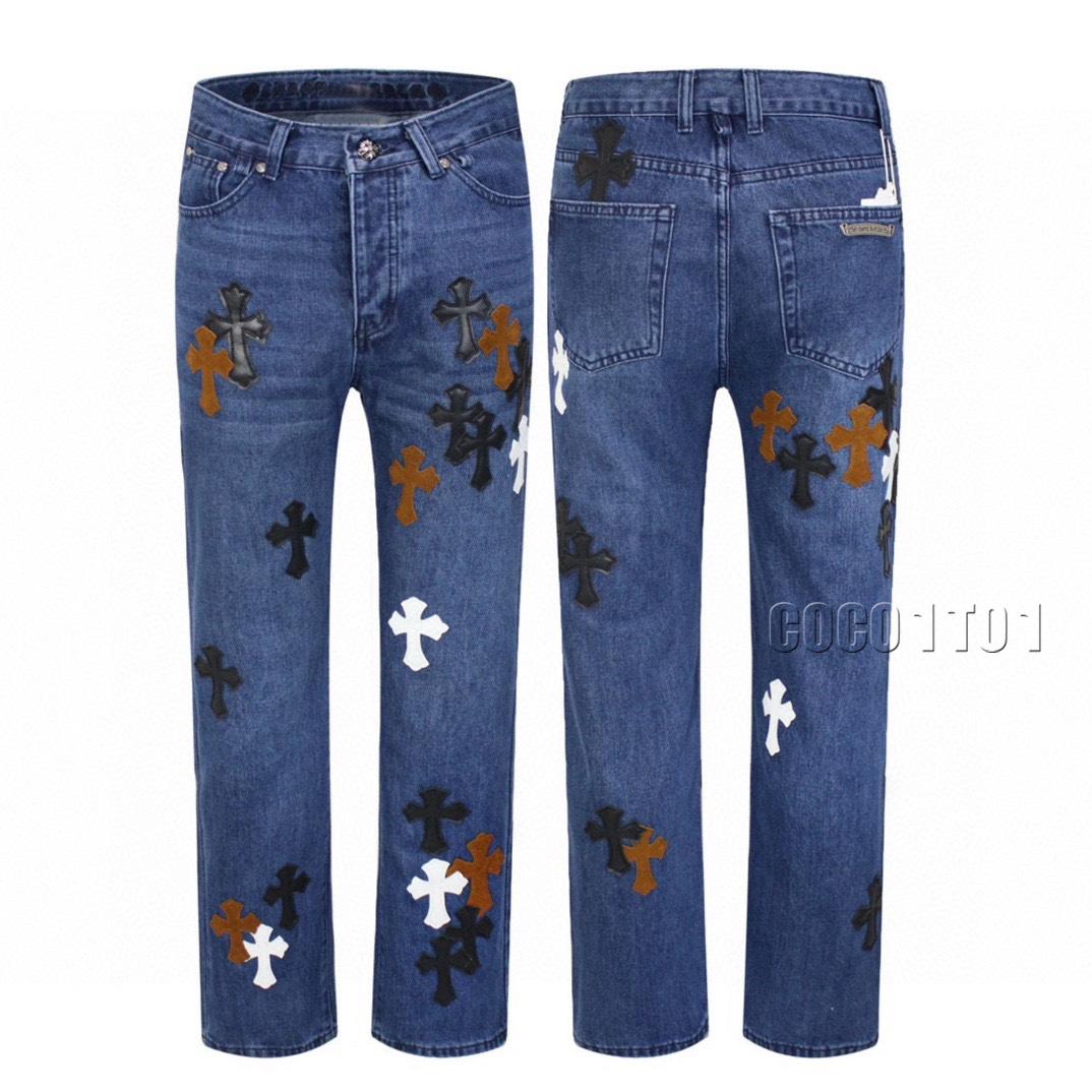 Chrome Hearts Distressed High Street Denim Pants Blue