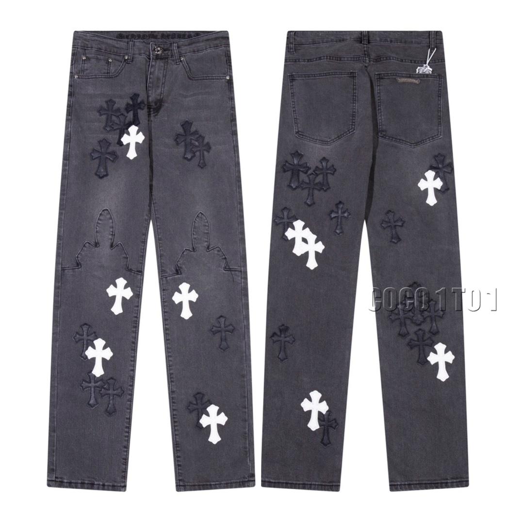 Chrome Hearts Patchwork High Street Denim Pants Gray