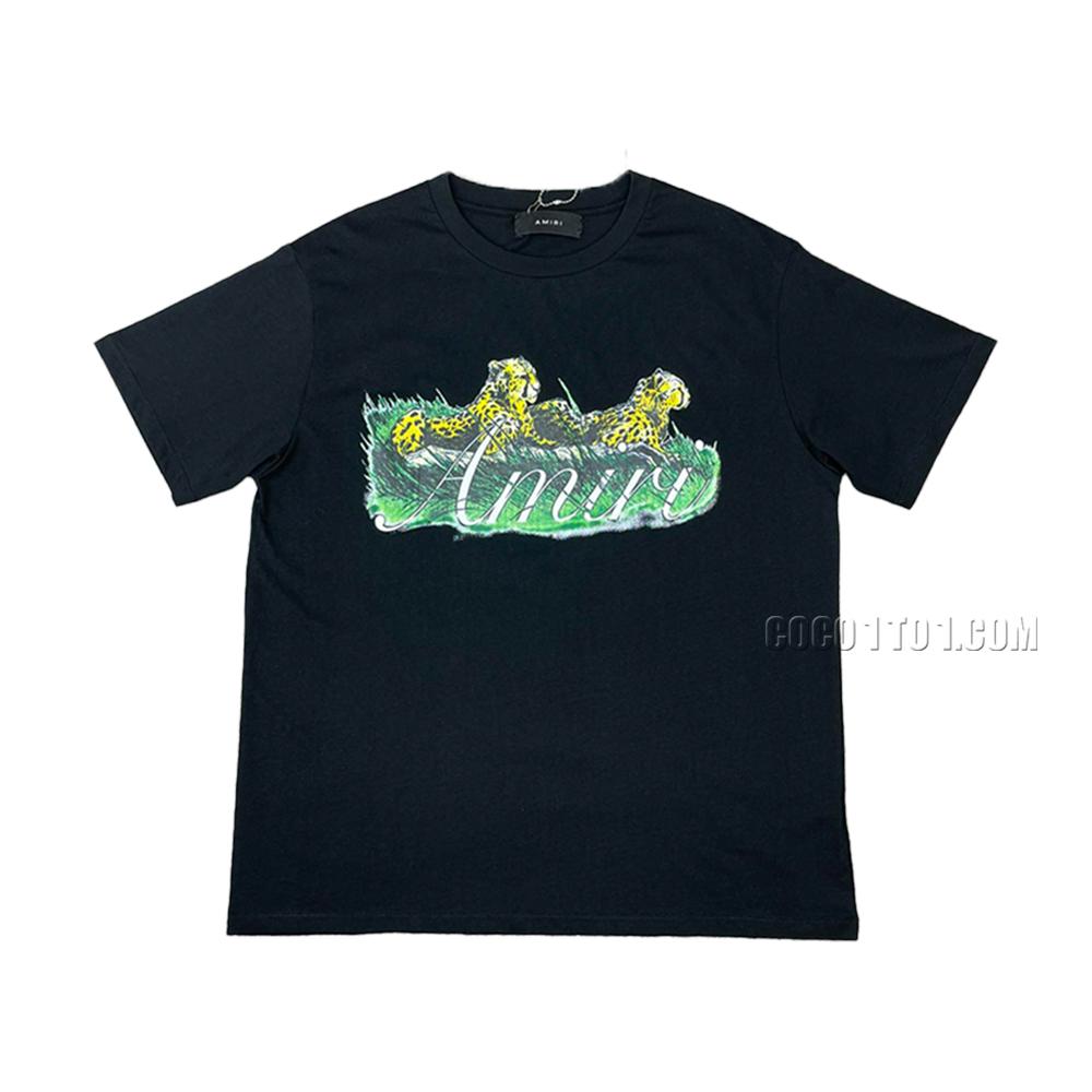 AMIRI New Double Leopard Printed Short-Sleeve T-Shirt with High-Definition Digital Print