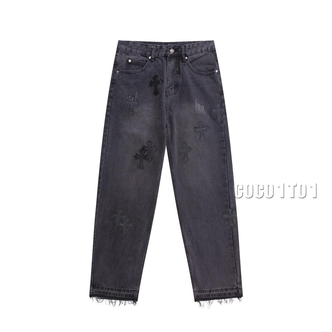 Chrome Hearts Cross Black Black Label Patchwork Denim Pants Long