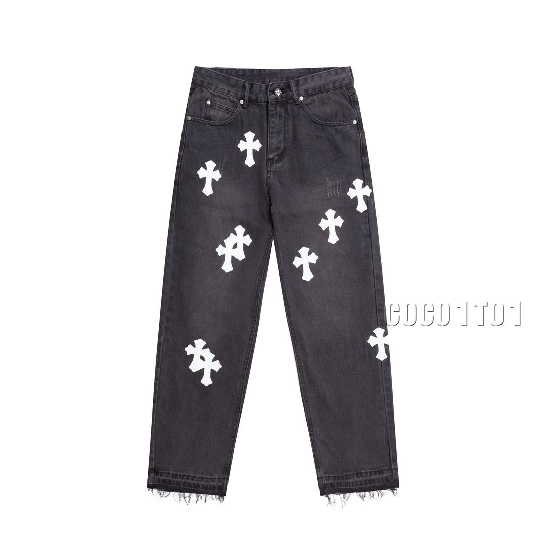 Chrome Hearts Cross Black White Label Patchwork Denim Pants Long